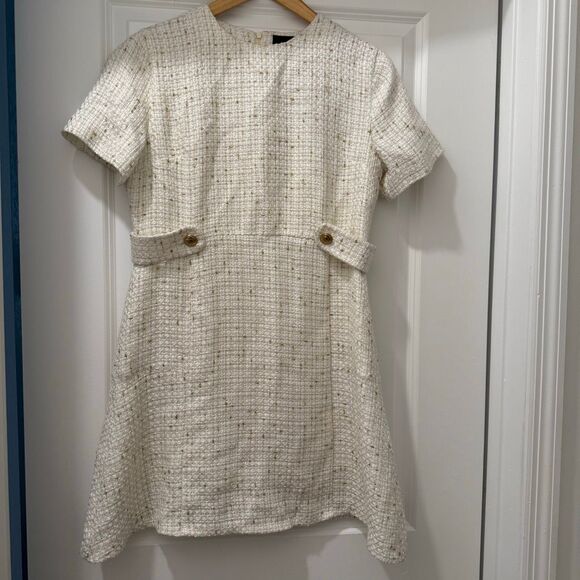 Karen Millen Metallic Tweed Peplum Hem Short Dress Ivory Size 10 - Picture 3 of 10